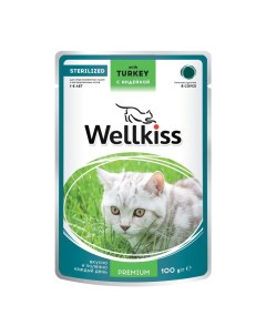 Sterilised Влажный корм пауч для стерилизованных кошек кусочки с индейкой в соусе 100 гр Wellkiss