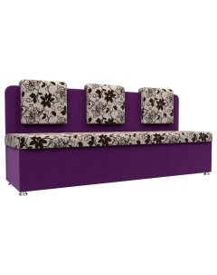 Кухонный прямой диван Маккон 3 х местный Рогожка Микровельвет Цветы Фиолетовый Bravo