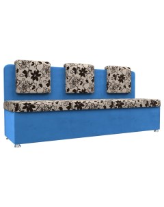 Кухонный прямой диван Маккон 3 х местный Рогожка Велюр Цветы Голубой Bravo