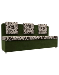 Кухонный прямой диван Маккон 3 х местный Рогожка Микровельвет Цветы Зелёный Bravo