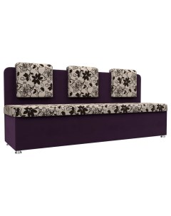 Кухонный прямой диван Маккон 3 х местный Рогожка Велюр Цветы Фиолетовый Bravo