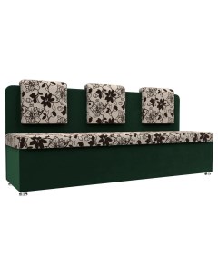 Кухонный прямой диван Маккон 3 х местный Рогожка Велюр Цветы Зелёный Bravo