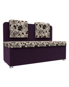 Кухонный прямой диван Маккон 2 х местный Рогожка Велюр Цветы Фиолетовый Bravo