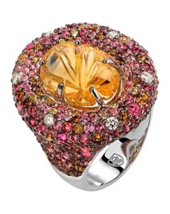 Кольцо с цитрином турмалинами и бриллиантами из белого золота Эстет