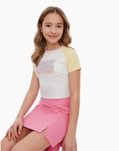 Укороченная футболка с принтом Candy Queen для девочки Gloria jeans
