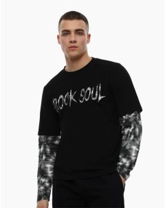 Чёрный лонгслив Regular с надписью Rock Soul Gloria jeans