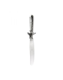 Нож столовый Бабочка латунный посеребренный с чернением кованый Кольчугинский мельхиор