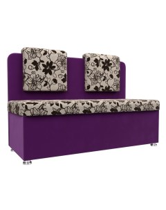 Кухонный прямой диван Маккон 2 х местный Рогожка Микровельвет Цветы Фиолетовый Bravo