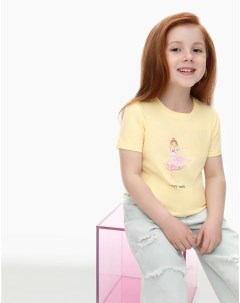 Жёлтая футболка с принтом и аппликацией для девочки Gloria jeans