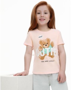 Светло розовая футболка с медведем для девочки Gloria jeans