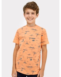 Хлопковая свободная футболка оранжевого цвета с изображением пальм Mark formelle