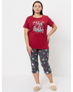 Хлопковый комплект бордовая футболка и графитовые капри с новогодним принтом Mark formelle
