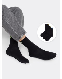 Мультипак высоких мужских носков черного цвета 3 пары с прямоугольной цветной вставкой Mark formelle
