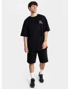 Мужской комплект футболка оверсайз и шорты в черном цвете с текстовым принтом Mark formelle