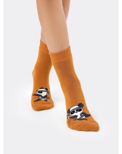 Детские махровые носки в оттенке кэмел с изображением панды Mark formelle