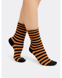 Высокие женские носки без резинки в черно оранжевую полоску Mark formelle