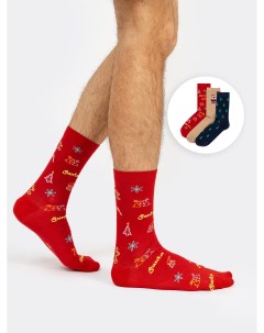 Мультипак высоких мужских носков разноцветных 3 пары с новогодними рисунками Mark formelle