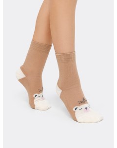 Детские махровые носки в оттенке капучино с белыми мишками Mark formelle