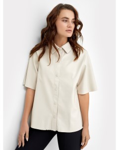 Женская рубашка молочного цвета на кнопках из экокожи Mark formelle