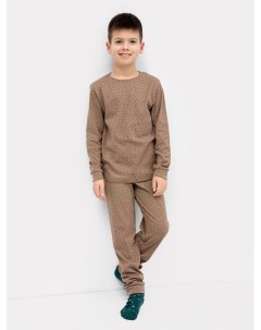 Хлопковая пижама для мальчиков лонгслив и брюки коричневого цвета Mark formelle