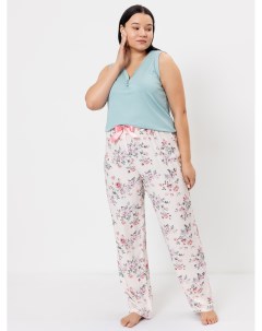 Комплект женский джемпер брюки в цвете шалфей и розовые цветы на светло розовом Mark formelle