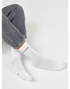 Высокие мужские носки белого цвета с надписью Бродяга Mark formelle