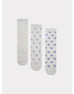 Высокие детские носки мультипак 3 пары в сером цвете с рисунком Mark formelle