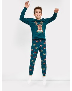 Хлопковый комплект для мальчиков лонгслив и брюки с новогодними рисунками Mark formelle