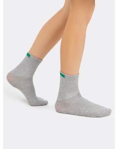 Высокие детские носки в расцветке серый меланж с зеленым прямоугольником Mark formelle