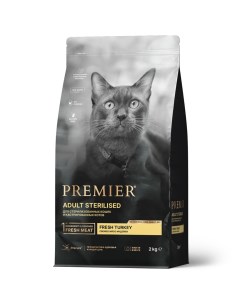 Корм для кошек Cat для стерилизованных свежее мясо индейки сух 2кг Premier