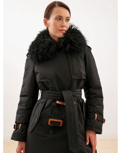 Пальто зимнее со съемным воротником из натуральной ламы Pompa