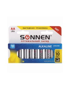 Батарейка Alkaline АА LR06 15А алкалиновые 10шт в коробке 451086 Sonnen