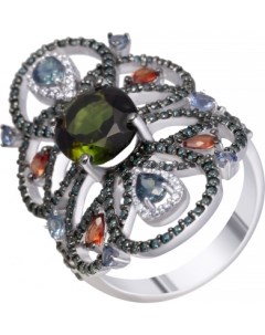 Кольцо с турмалином сапфирами и бриллиантами из белого золота Джей ви