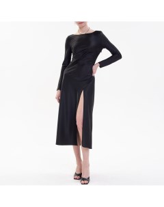 Чёрное атласное платье с разрезом Mollis