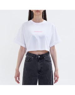 Белая укороченная футболка с текстом Lilibu store