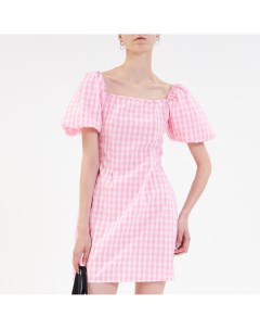 Розовое платье в клетку с рукавами буф Минимо