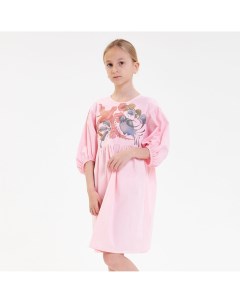 Розовое платье с принтом на груди Polusha