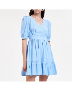 Голубое платье мини из льна с воланом Fligel
