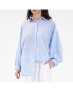 Голубая рубашка из жатой ткани в полоску One two one
