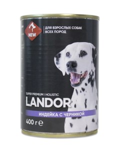 Полнорационный консервированный влажный корм для собак всех пород Индейка с черникой 400 г Landor