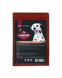 Полнорационный сухой корм для взрослых собак cредних и крупных пород Индейка и лосось 3 кг Landor