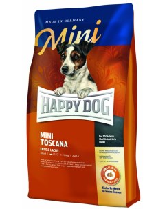 Supreme Mini Toscana корм для взрослых собак мелких пород склонных к аллергии Утка и лосось 4 кг Happy dog