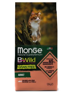 Bwild Cat Grain Free беззерновой корм из лосося и гороха для взрослых кошек Лосось и горох 1 5 кг Monge
