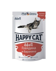 Пауч для кошек кусочки в соусе Говядина и баранина 100 г Happy cat