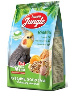Корм для средних попугаев при линьке (Злаковое ассорти, 500 г.) Happy jungle