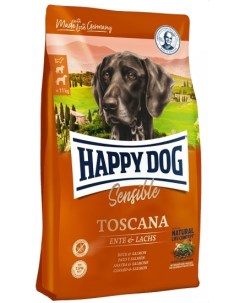 Sensible Toscana корм для взрослых собак всех пород склонных к аллергии Утка и лосось 12 5 кг Happy dog