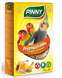 Premium Menu полнорационный корм для средних попугаев Фрукты бисквиты и витамины 800 г Pinny