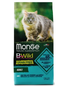 Bwild Cat Grain Free беззерновой корм из трески картофеля и чечевицы для взрослых кошек Треска 1 5 к Monge