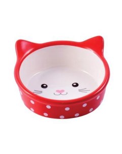 Миска керамическая мордочка кошки в горошек 250 мл Красная Mr.kranch