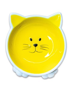 Миска керамическая мордочка кошки наклонная 100 мл Желтая Mr.kranch